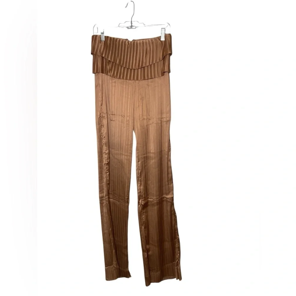 Andrea Iyamah Linea Toffee High Waist Pleated Wide Leg Pants Size Small - Picture 3 of 6